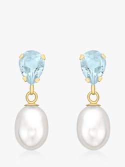 IBB 9ct Gold Pearl & Blue Topaz Drop Earrings, Gold, Gold