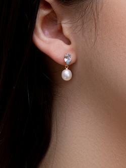 IBB 9ct Gold Pearl & Blue Topaz Drop Earrings, Gold - view 2, Gold