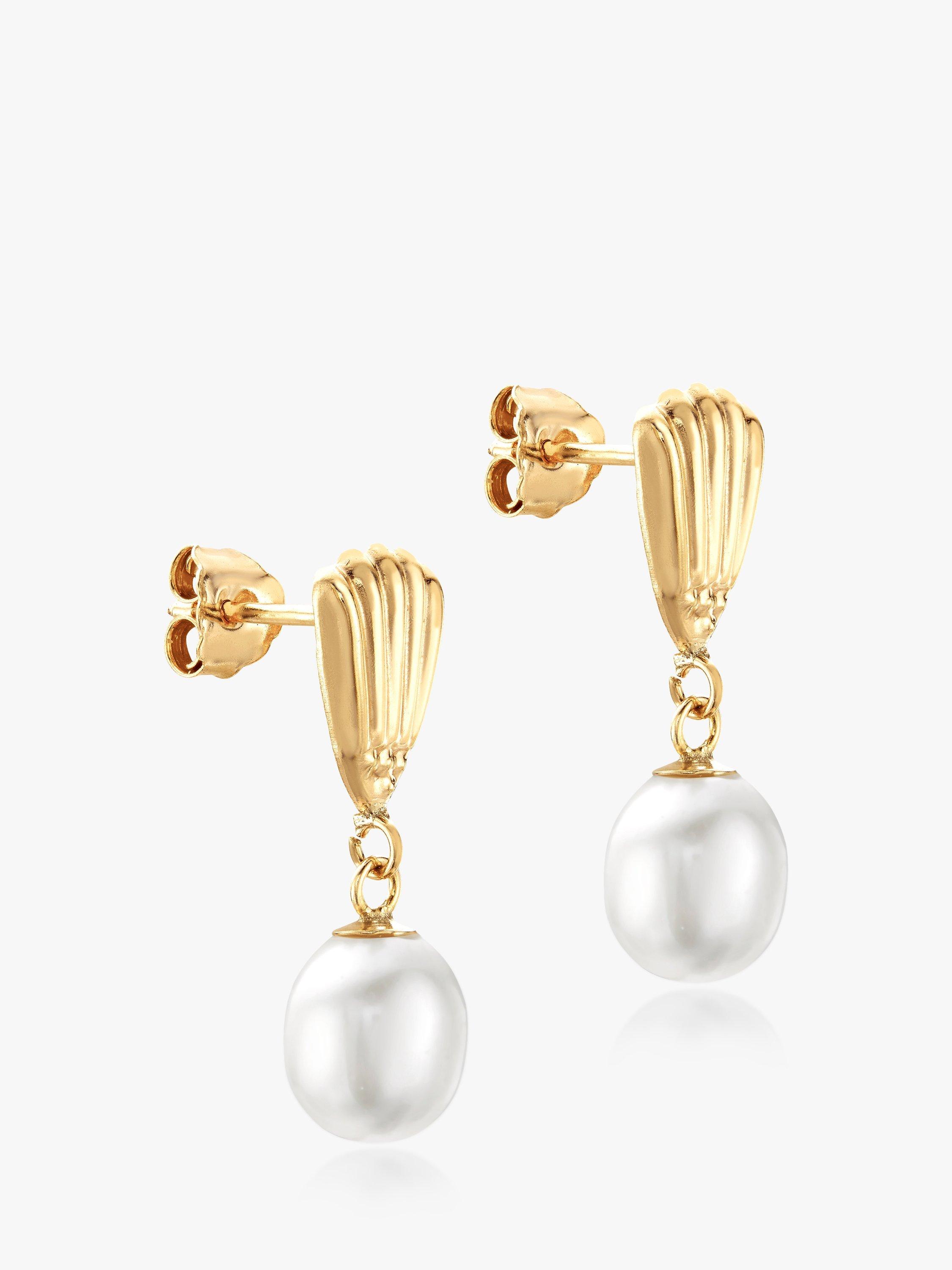 Product image 1 of 4, which shows IBB 9ct Yellow Gold Freshwater Pearl Shell Drop Earrings, Gold