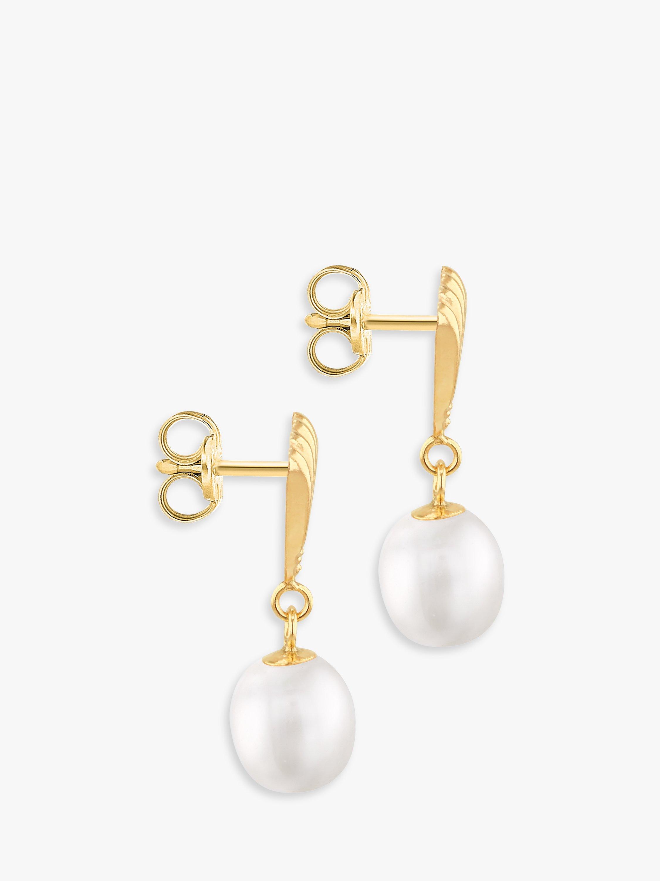 Product image 4 of 4, which shows IBB 9ct Yellow Gold Freshwater Pearl Shell Drop Earrings, Gold