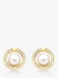 IBB 9ct Freshwater Pearl and Cubic Zirconia Round Stud Earrings, Gold