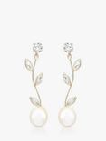 IBB 9ct Gold Cubic Zirconia and Freshwater Pearl Drop Earrings, Gold