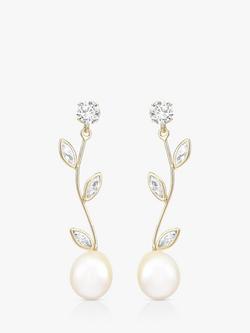 IBB 9ct Gold Cubic Zirconia and Freshwater Pearl Drop Earrings, Gold, Gold