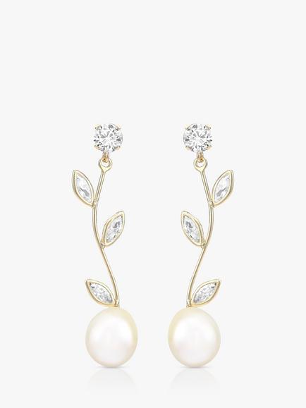 IBB 9ct Gold Cubic Zirconia and Freshwater Pearl Drop Earrings, Gold, Gold