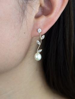 IBB 9ct Gold Cubic Zirconia and Freshwater Pearl Drop Earrings, Gold - view 2, Gold