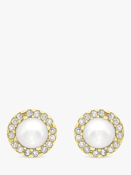 IBB 9ct Gold Pearl Disc Stud Earrings, Gold, Gold