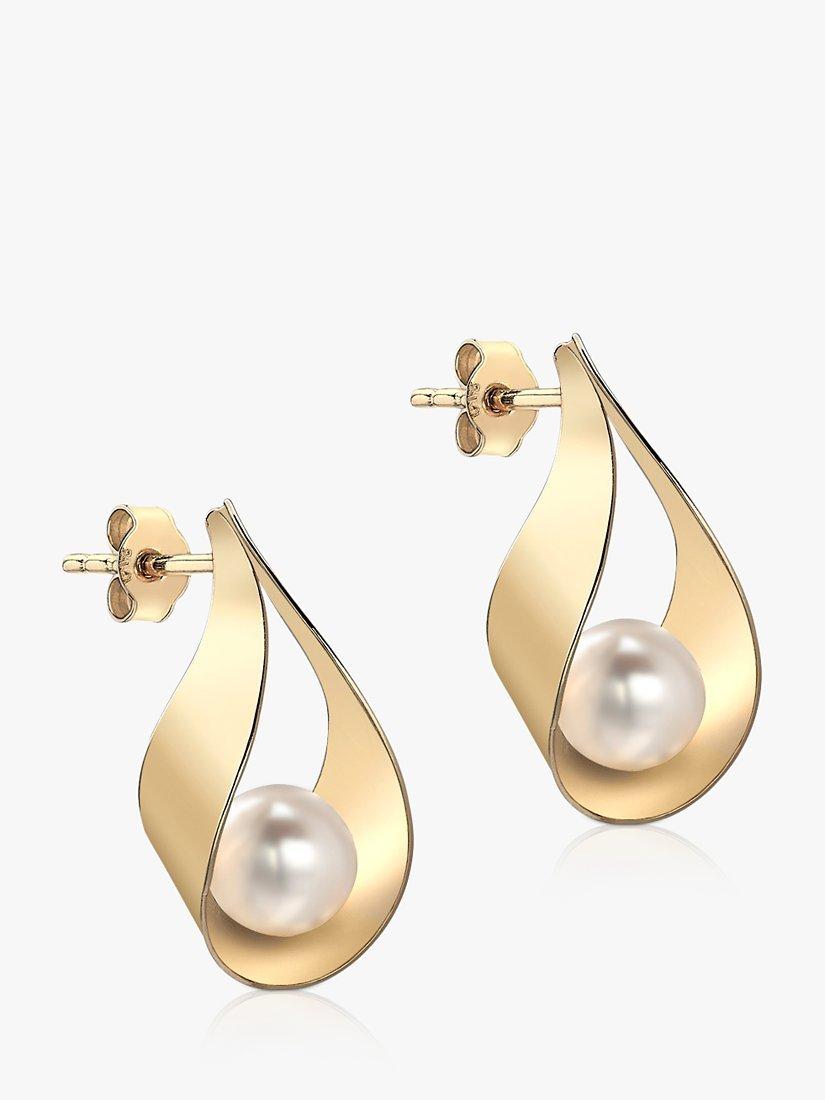 Product image 1 of 3, which shows IBB 9ct Gold Pearl Teardrop Earrings, Gold