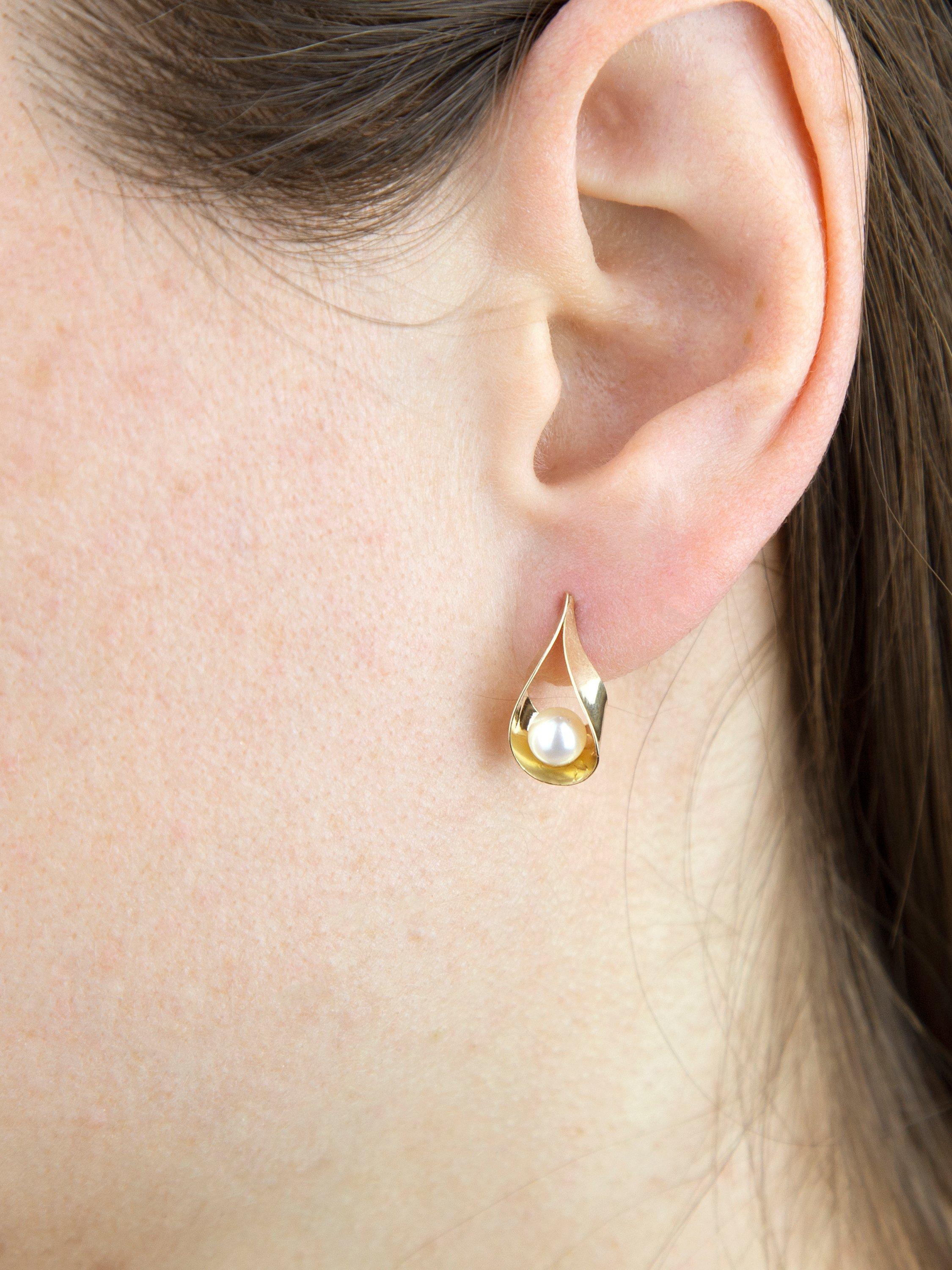 Product image 2 of 3, which shows IBB 9ct Gold Pearl Teardrop Earrings, Gold