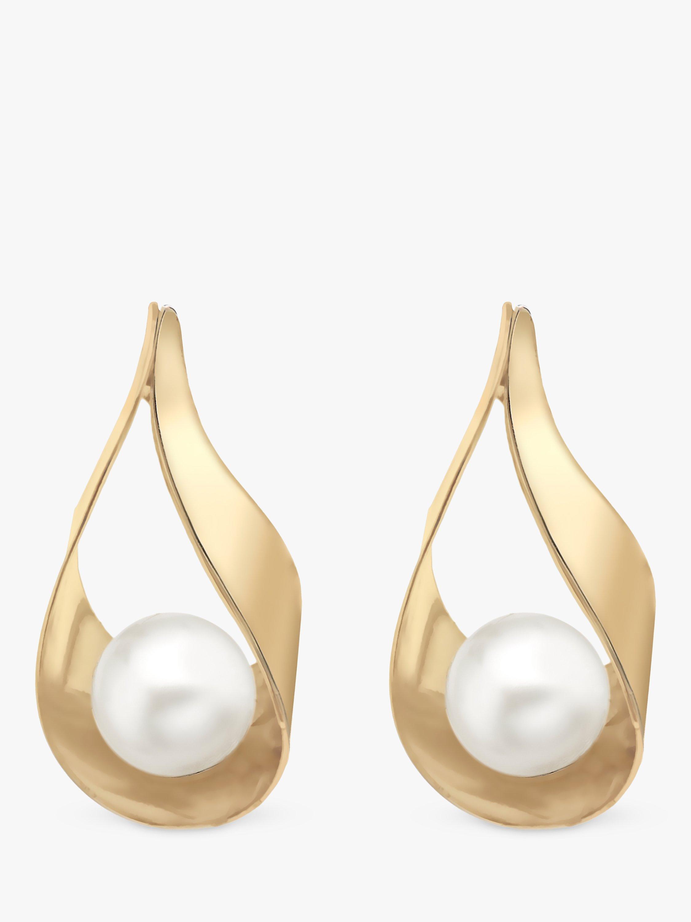 Product image 3 of 3, which shows IBB 9ct Gold Pearl Teardrop Earrings, Gold