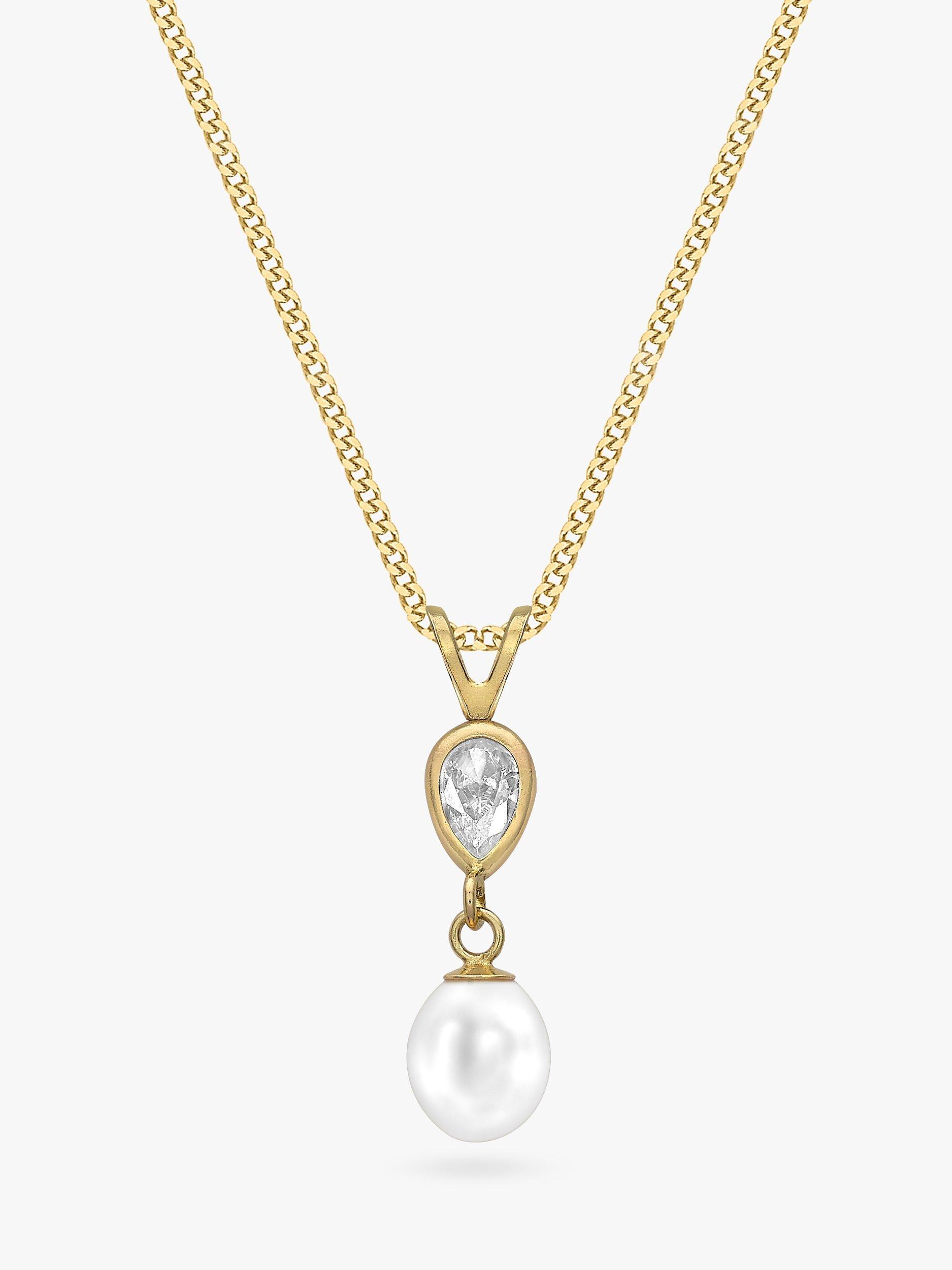 Product image 1 of 3, which shows IBB 9ct Gold Pearl & Teardrop Cubic Zirconia Pendant Necklace, Gold