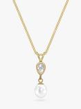 IBB 9ct Gold Pearl & Teardrop Cubic Zirconia Pendant Necklace, Gold