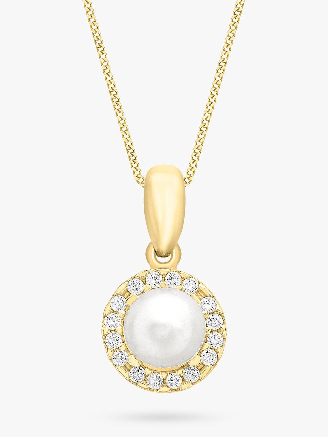 Product image 1 of 3, which shows IBB 9ct Gold Freshwater Pearl & Cubic Zirconia Disc Pendant Necklace, Gold