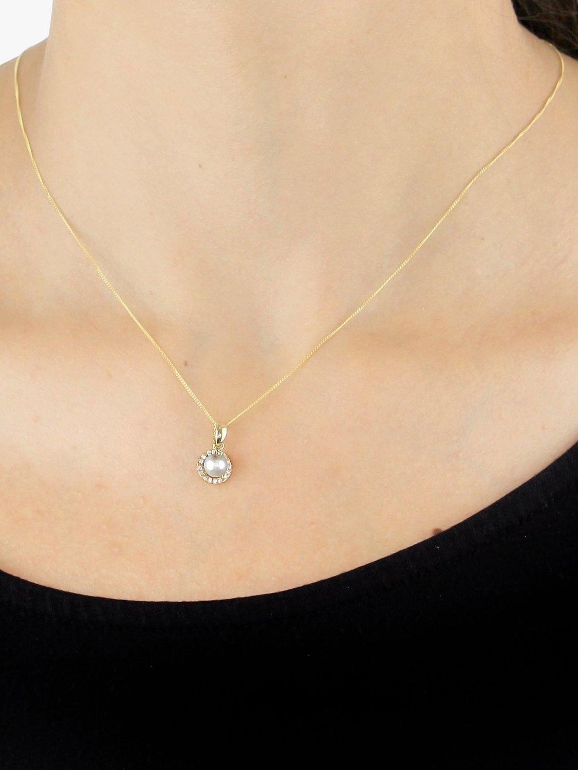 Product image 2 of 3, which shows IBB 9ct Gold Freshwater Pearl & Cubic Zirconia Disc Pendant Necklace, Gold