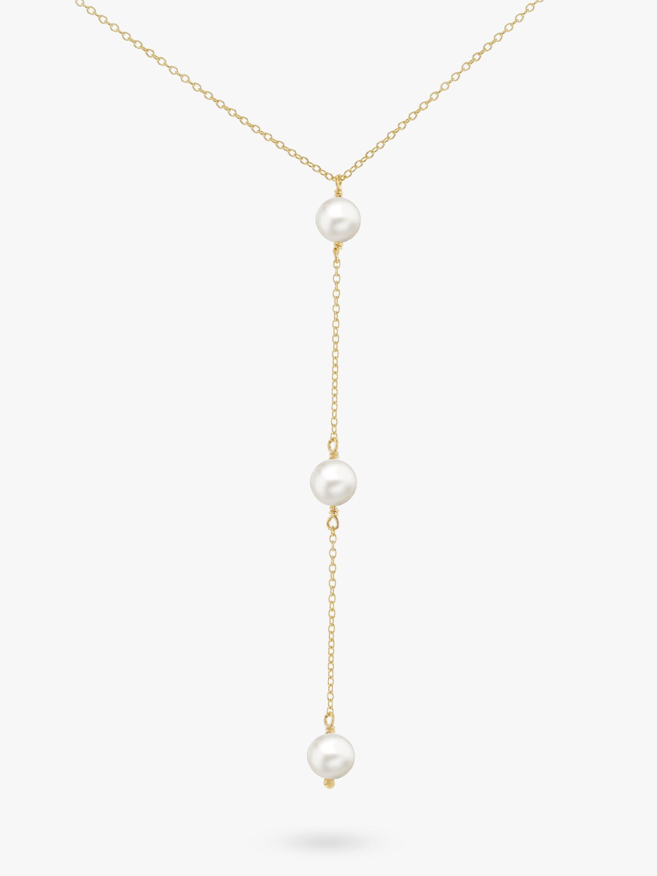 Product image 1 of 4, which shows IBB 9ct Yellow Gold Triple Freshwater Pearl Lariat Necklace, Gold