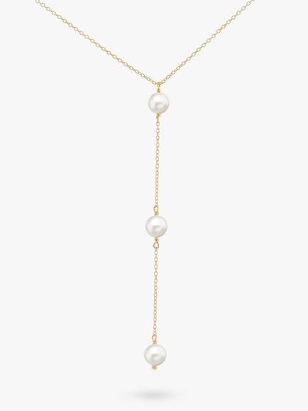 IBB 9ct Yellow Gold Triple Freshwater Pearl Lariat Necklace, Gold, Gold