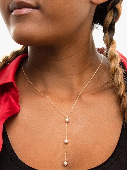 IBB 9ct Yellow Gold Triple Freshwater Pearl Lariat Necklace, Gold - view 2, Gold