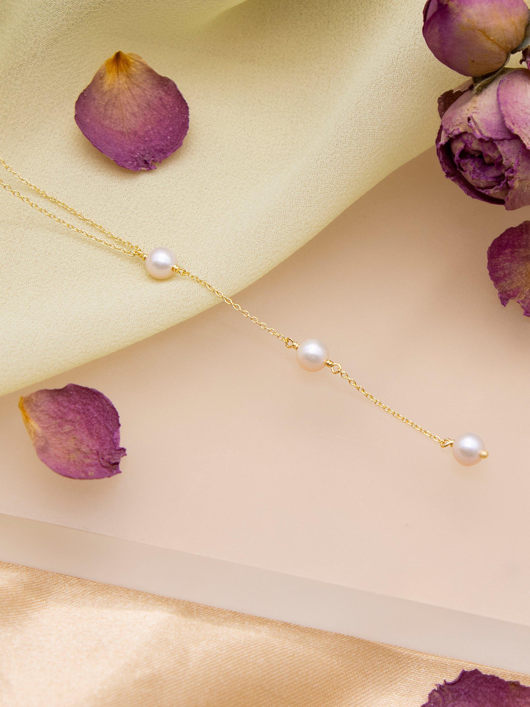 Product image 3 of 4, which shows IBB 9ct Yellow Gold Triple Freshwater Pearl Lariat Necklace, Gold