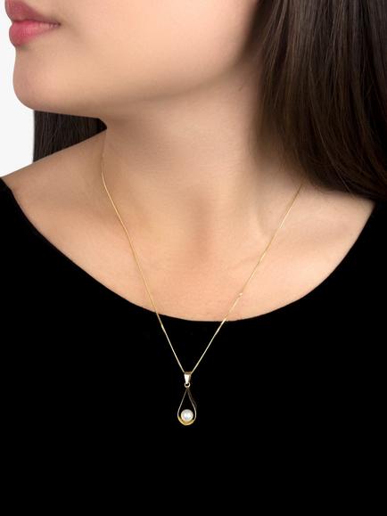 IBB 9ct Gold Freshwater Pearl Sling Pendant Necklace, Gold - view 2, Gold