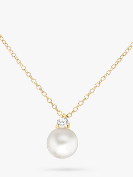 IBB 9ct Gold Freshwater Pearl & Cubic Zirconia Pendant Necklace, Gold, Gold
