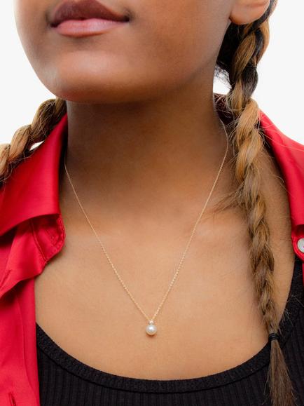 IBB 9ct Gold Freshwater Pearl & Cubic Zirconia Pendant Necklace, Gold - view 2, Gold