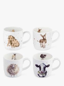 Wrendale Designs Animal Bone China Mugs, Set of 4, 310ml, White/Multi, White/Multi