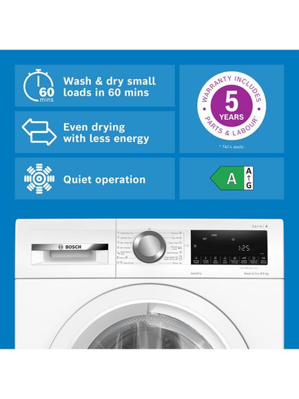 Bosch Series 4 WNA144V9GB Freestanding Washer Dryer, 9kg/5kg Load, 1400rpm Spin, White - view 2, White