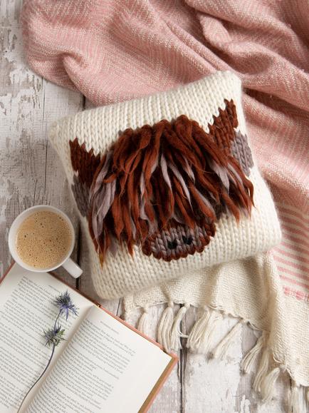 Wool Couture Highland Cow Cushion Knitting Kit, Multi
