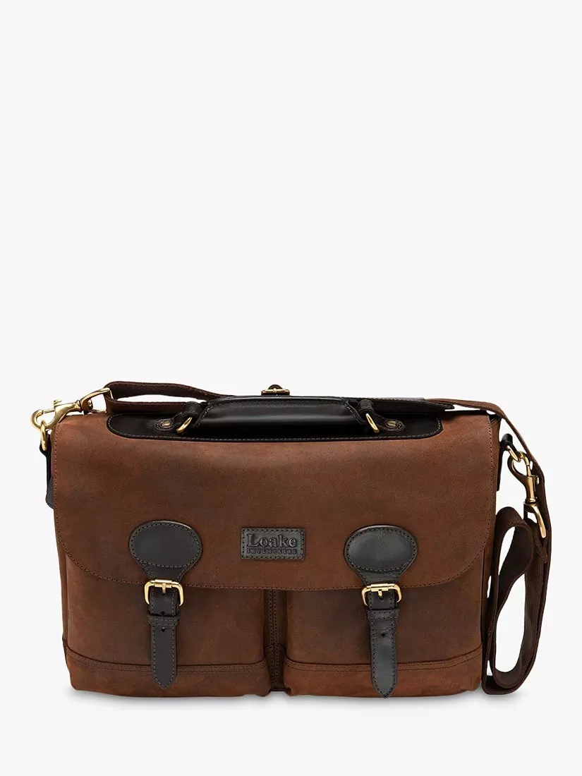 Loake Blackfriars Waxed Suede Messenger Briefcase Brown