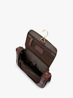 Loake Severn Leather Hanging Wash Bag, Brown - view 2, Brown