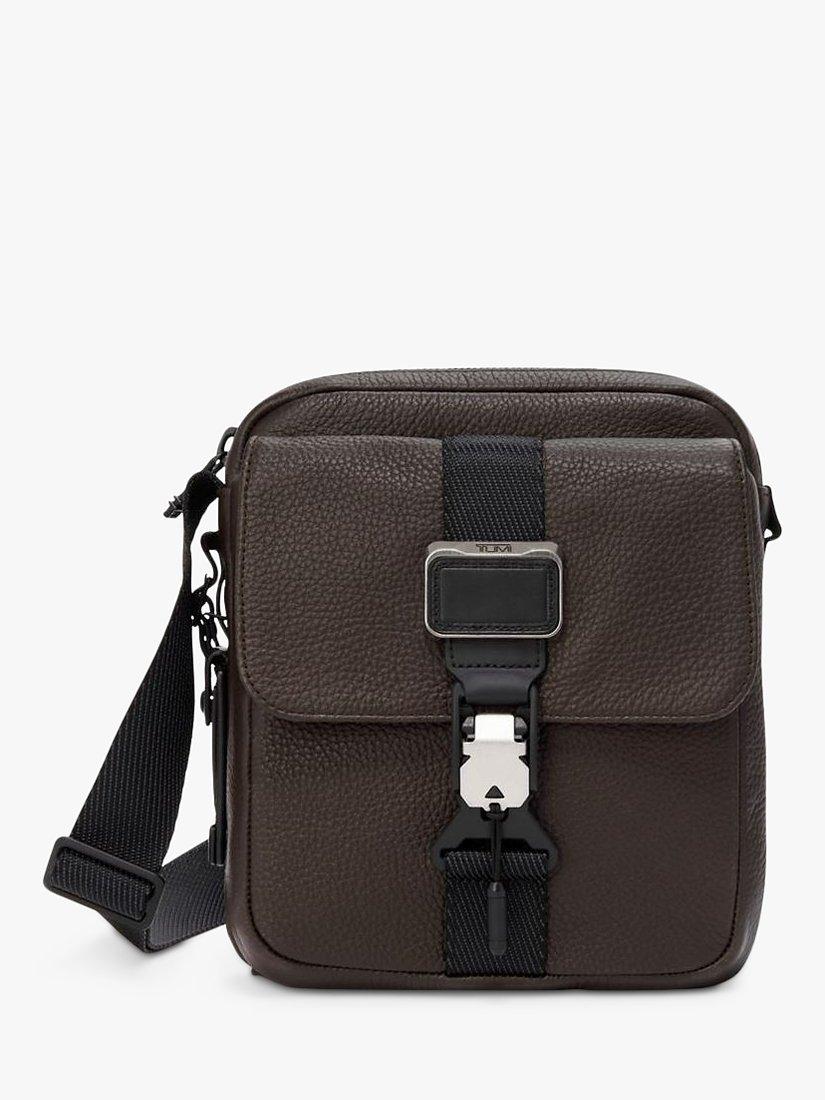 TUMI Alpha Bravo Junior Grained Leather Crossbody Bag, Dark Brown
