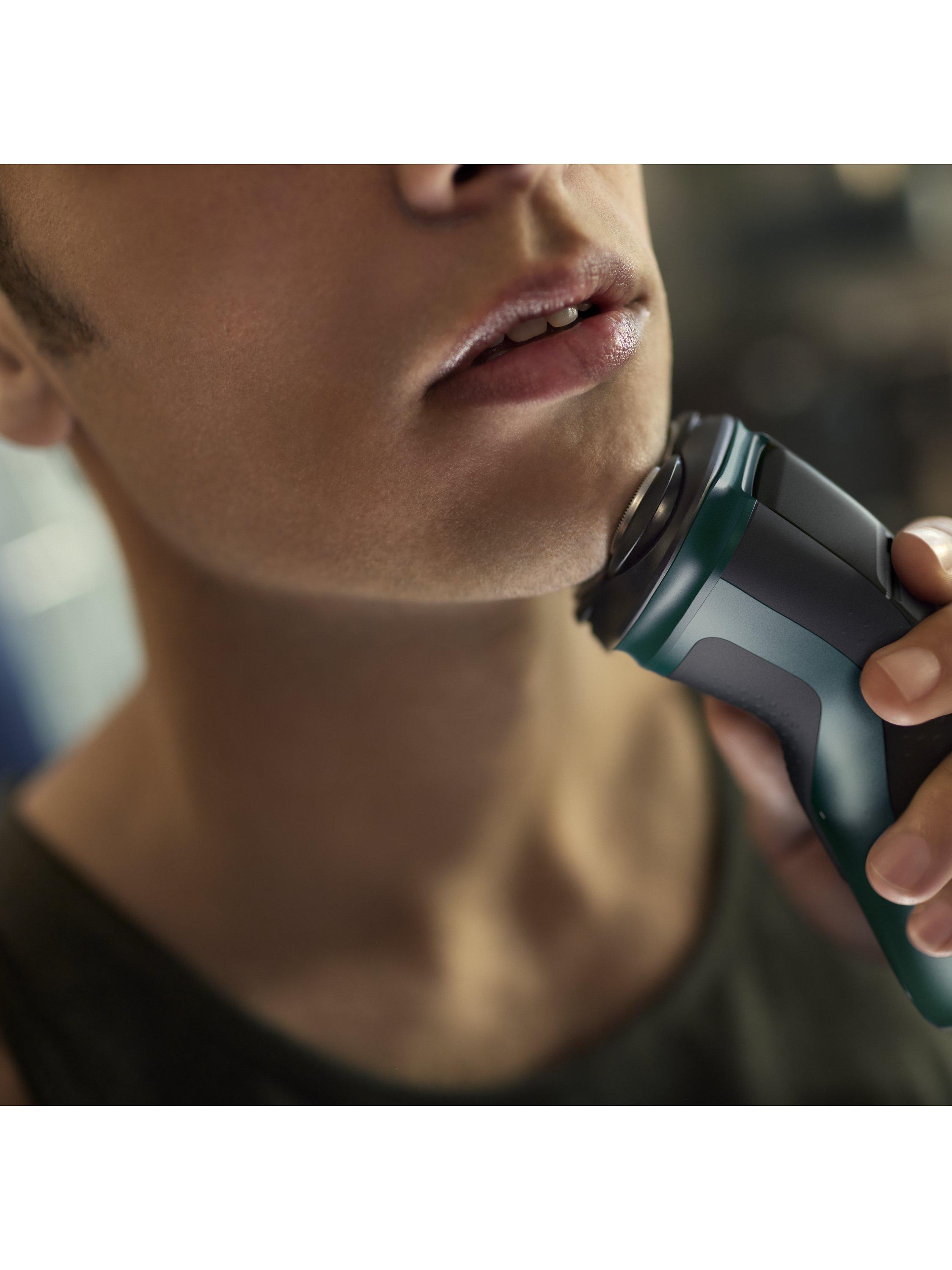 Product image 6 of 12, which shows Philips Series 3000X X3052/00 Wet & Dry Electric Shaver with 27 PowerCut Blades, 4D Flex Heads & Pop-up Trimmer, Dark Green Forest