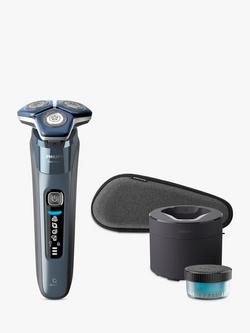 Philips S7882/55 Series 7000 Wet & Dry Electric Shaver with Pop-up Trimmer, TravelCase, Quick Clean Pod, GroomTribe App Connection and Full LED Display, Ice Blue, Ice Blue