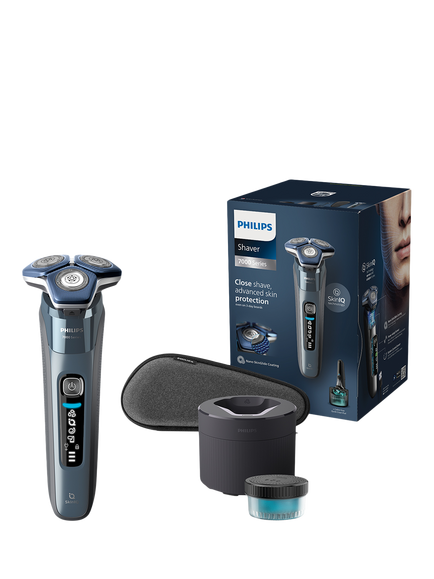 Philips S7882/55 Series 7000 Wet & Dry Electric Shaver with Pop-up Trimmer, Travel Case, Quick Clean Pod, GroomTribe App Connection and Full LED Display, Ice Blue, Ice Blue