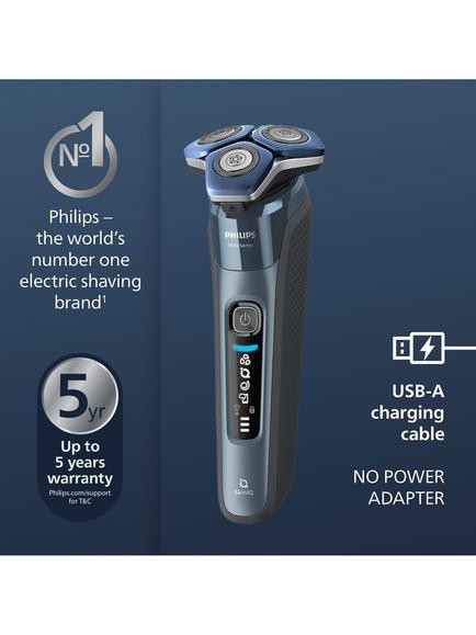Philips S7882/55 Series 7000 Wet & Dry Electric Shaver with Pop-up Trimmer, Travel Case, Quick Clean Pod, GroomTribe App Connection and Full LED Display, Ice Blue - view 2, Ice Blue