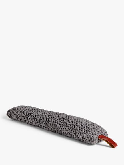 John Lewis Modern Country Chunky Knit Draught Excluder with Leather Strap, Grey, Grey