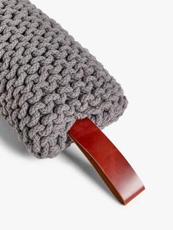 John Lewis Modern Country Chunky Knit Draught Excluder with Leather Strap, Grey - view 2, Natural