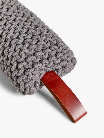John Lewis Modern Country Chunky Knit Draught Excluder with Leather Strap, Grey - view 2, Grey