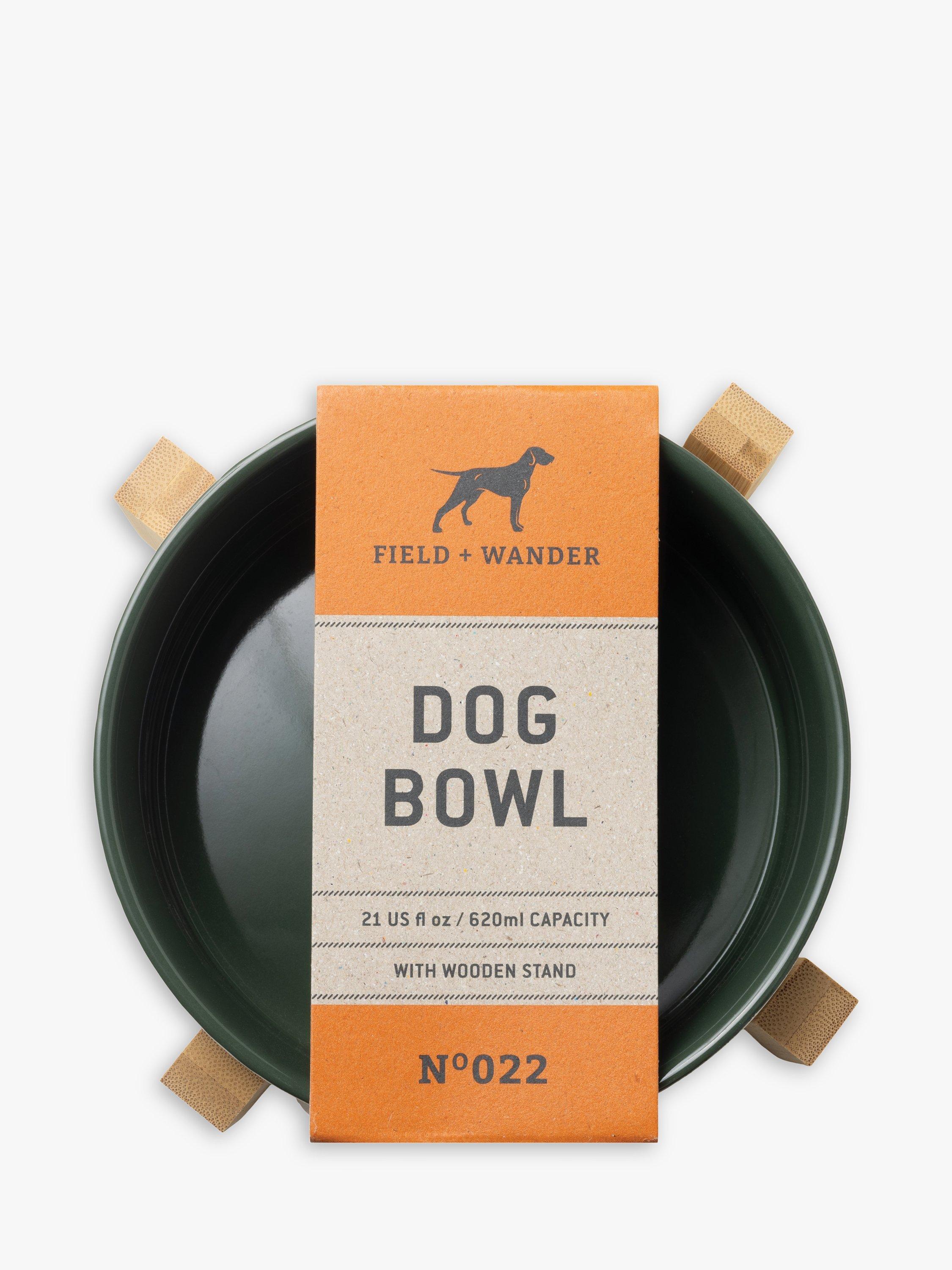 Field + Wander Bone Appétite Ceramic Dog Bowl with Wooden Stand, Bone Appétite