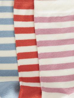 John Lewis Stripe Organic Cotton Mix Ankle Socks, Pack of 3 - view 2, Blue/Red/Pink