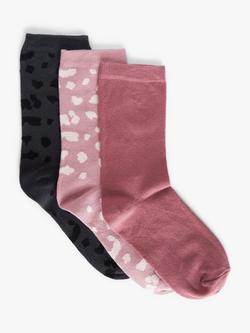 John Lewis Leopard Print Organic Cotton Mix Ankle Socks, Pack of 3, Pink/Multi