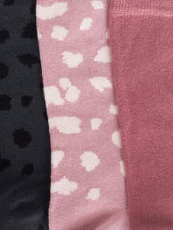 John Lewis Leopard Print Organic Cotton Mix Ankle Socks, Pack of 3 - view 2, Pink/Multi