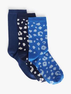 John Lewis Leopard Print Organic Cotton Mix Ankle Socks, Pack of 3, Navy/Multi