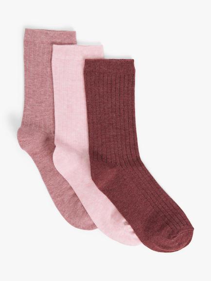 John Lewis Ribbed Organic Cotton Blend Ankle Socks, Pack of 3, Pink