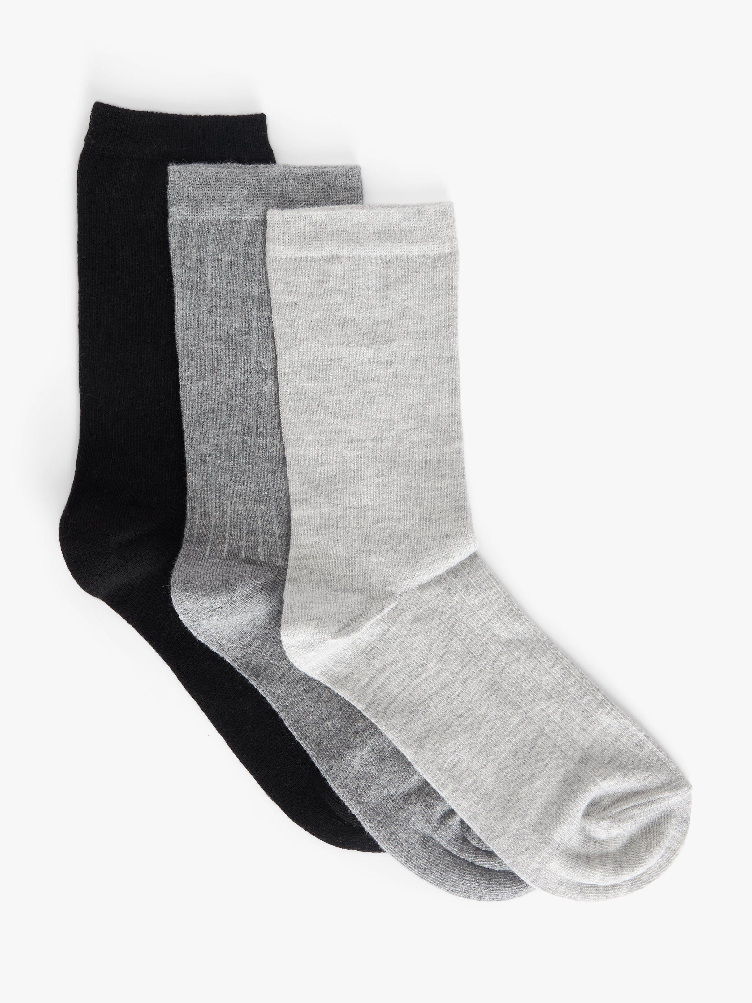 Product image 1 of 2, which shows John Lewis Ribbed Organic Cotton Mix Ankle Socks, Pack of 3, Black/Grey