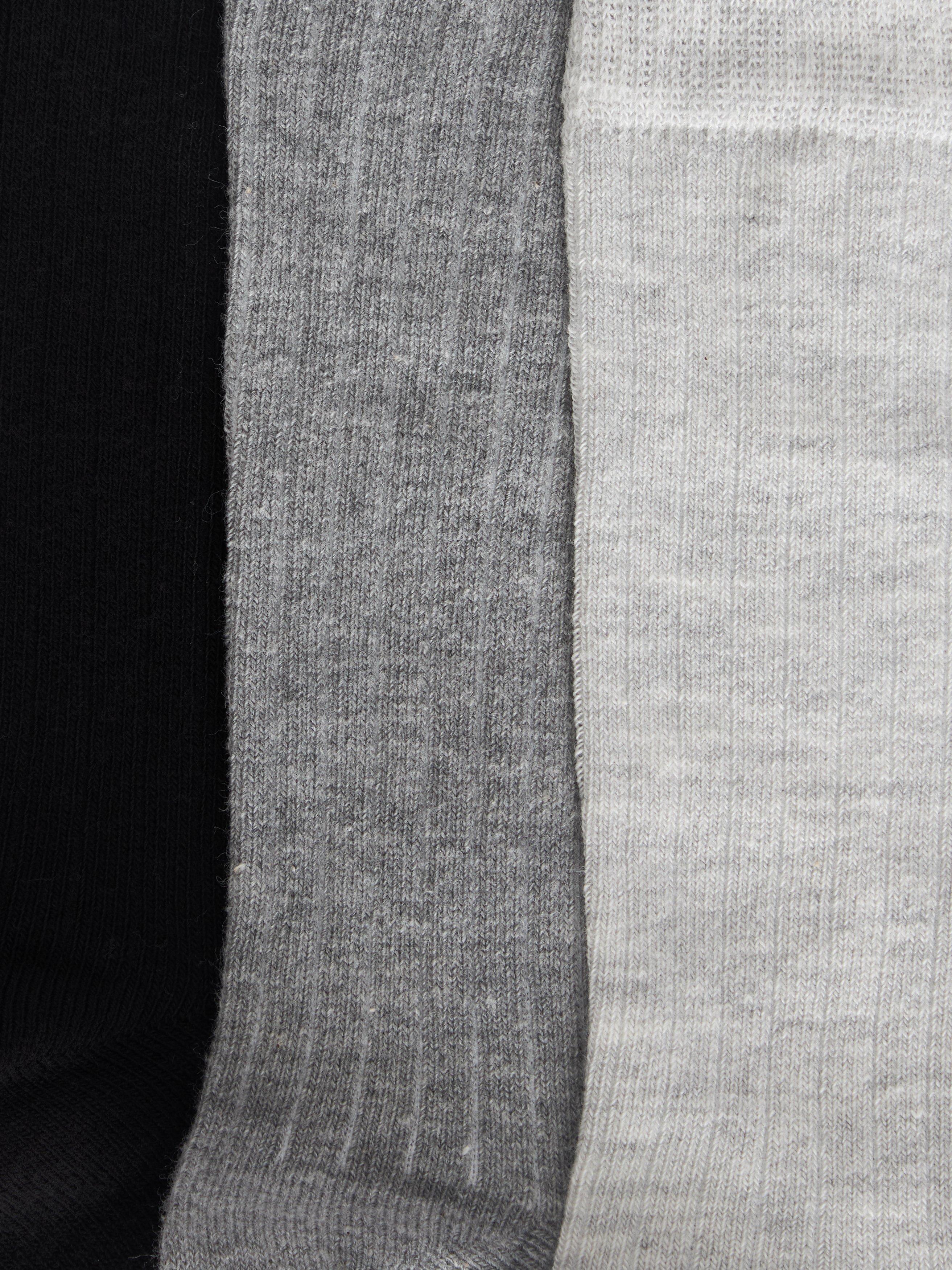 Product image 2 of 2, which shows John Lewis Ribbed Organic Cotton Mix Ankle Socks, Pack of 3, Black/Grey