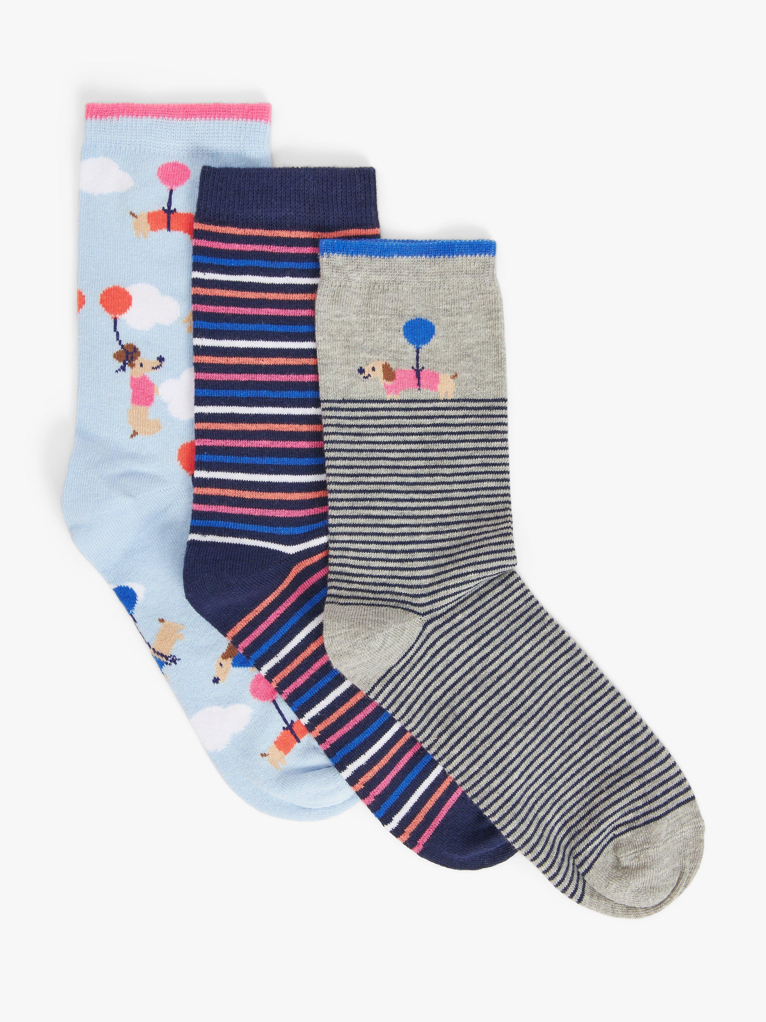 Product image 1 of 2, which shows John Lewis Sausage Dog Balloon Organic Cotton Mix Ankle Socks, Pack of 3, Multi