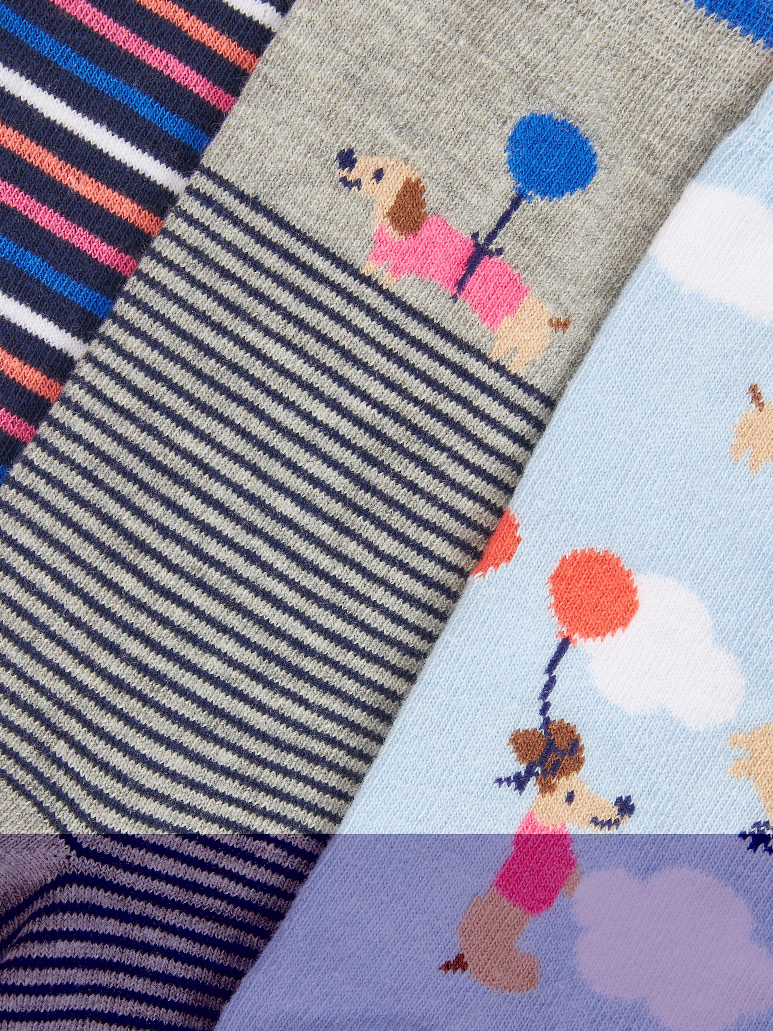 Product image 2 of 2, which shows John Lewis Sausage Dog Balloon Organic Cotton Mix Ankle Socks, Pack of 3, Multi