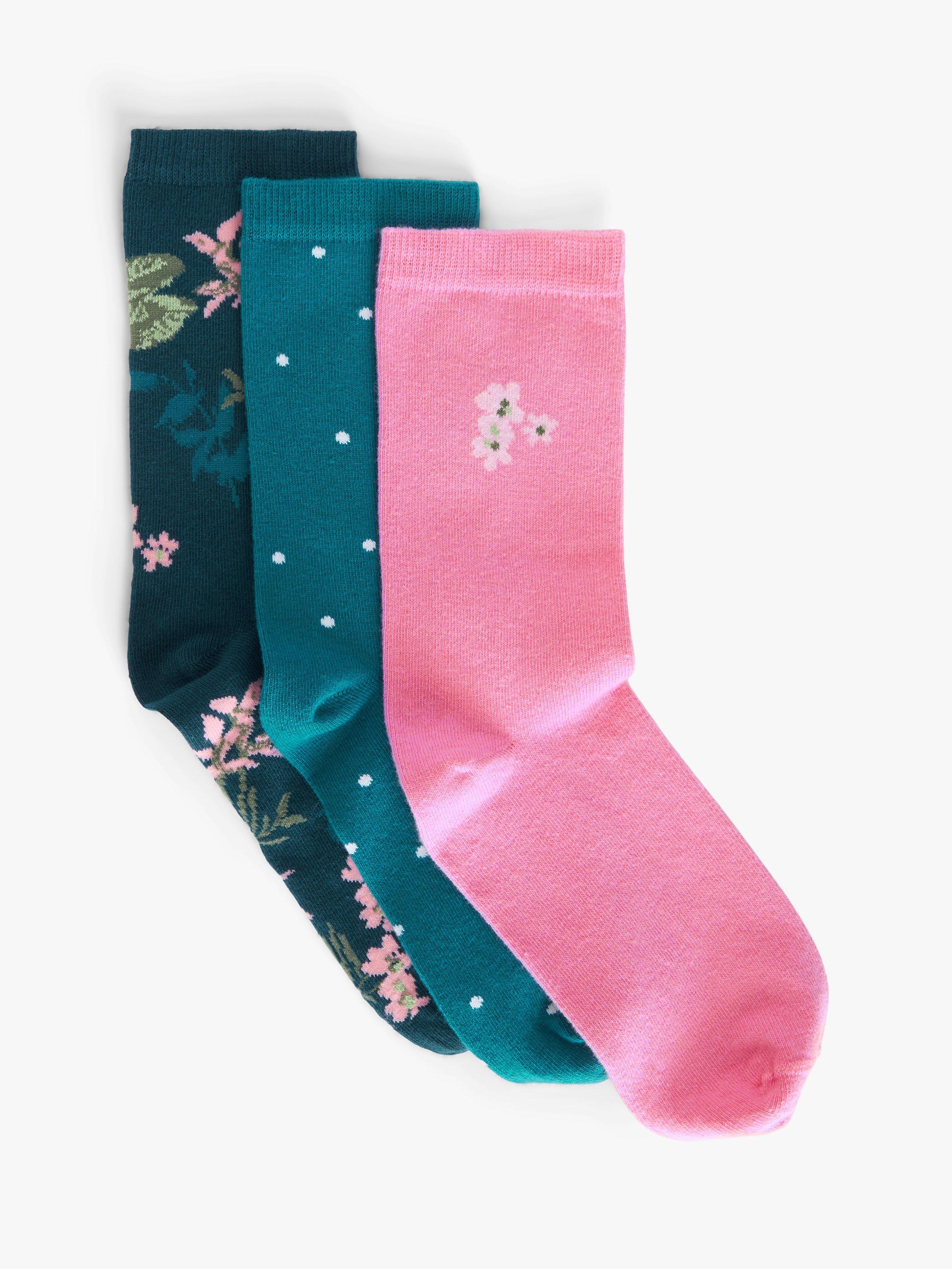 John Lewis Tropical Floral Organic Cotton Mix Ankle Socks, Pack of 3, Blue/Multi