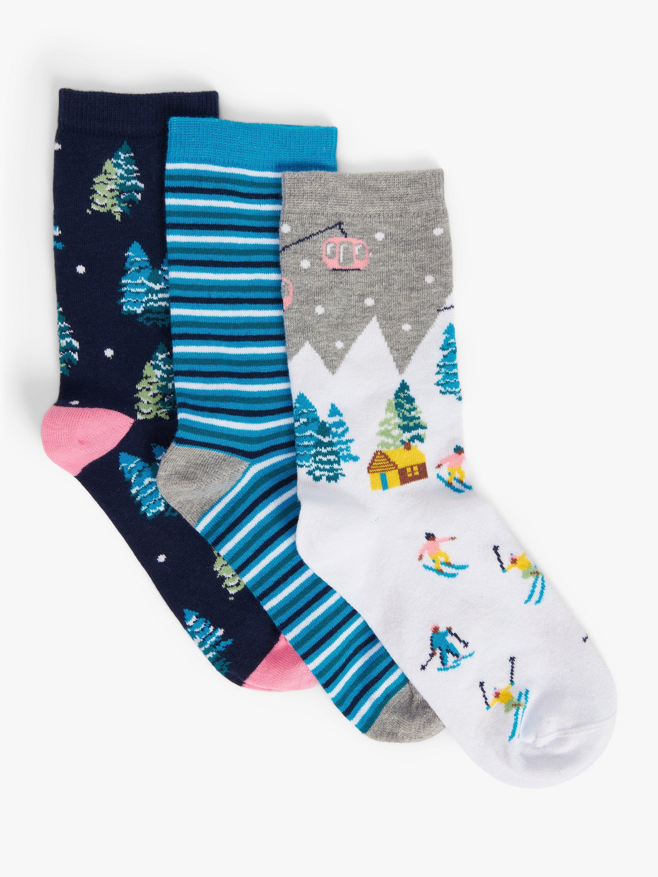 John Lewis Christmas Skier Organic Cotton Mix Ankle Socks, Pack of 3