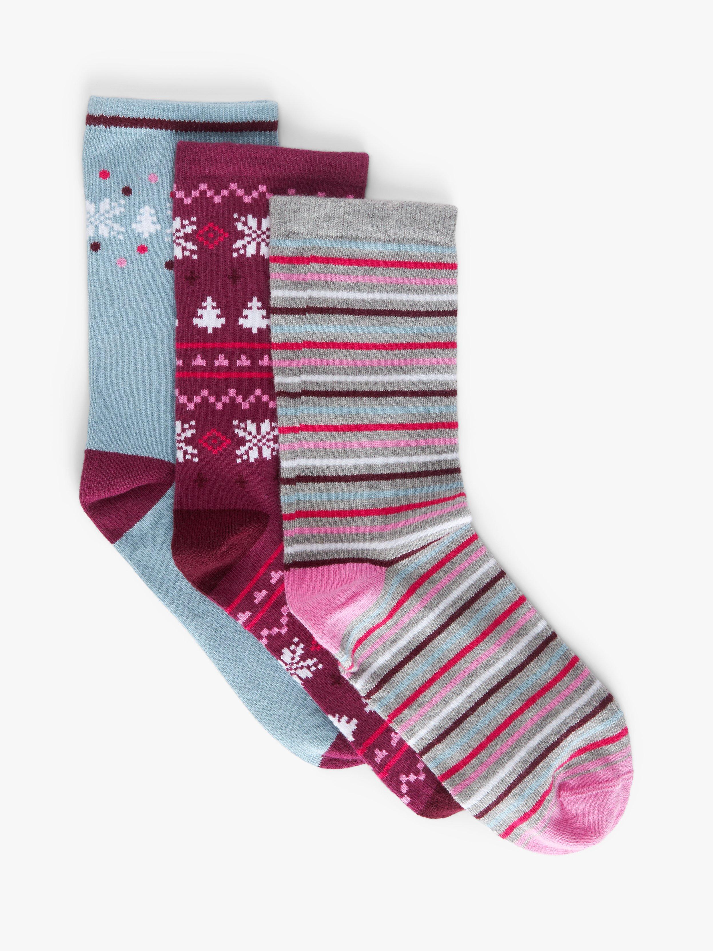John Lewis Winter Berry Organic Cotton Mix Ankle Socks, Pack of 3, Multi
